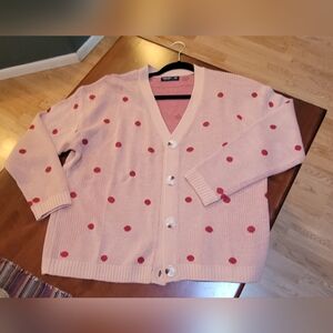 Pink Polka-dot v-neck cardigan. NWT